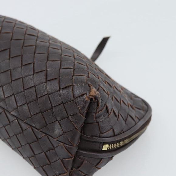 BOTTEGA VENETA INTRECCIATO Pouch Leather Brown Gold 132535 Auth 187056
