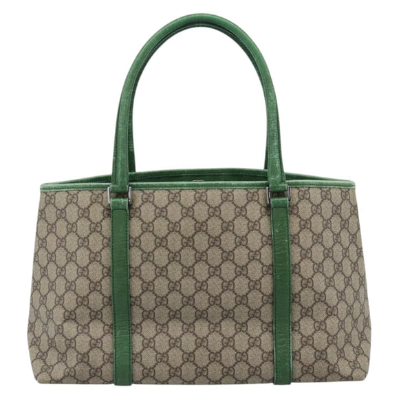 GUCCI GG Supreme Tote Bag PVC Beige Silver 114595 Auth 187057