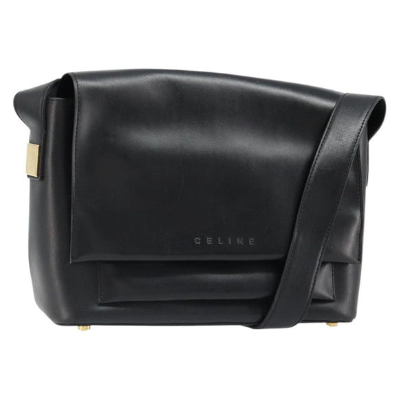 CELINE Shoulder Bag Leather Black Gold Auth 187081