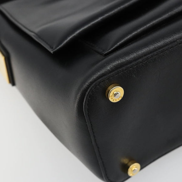 CELINE Shoulder Bag Leather Black Gold Auth 187081