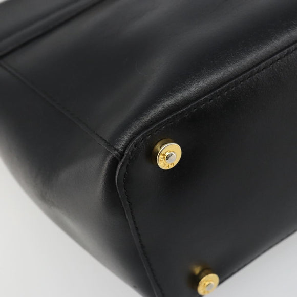 CELINE Shoulder Bag Leather Black Gold Auth 187081