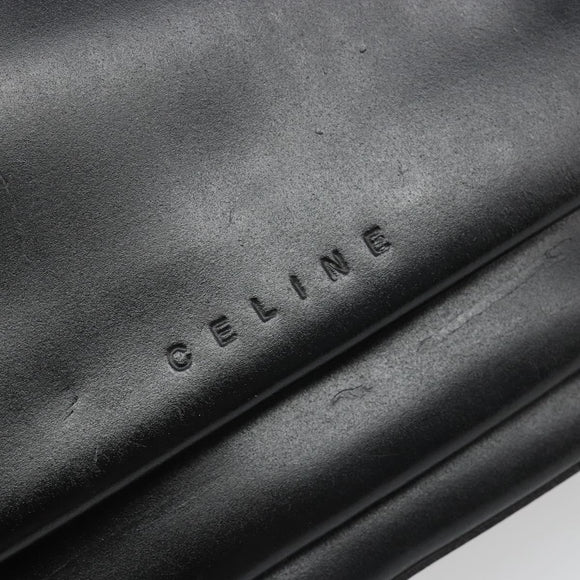 CELINE Shoulder Bag Leather Black Gold Auth 187081