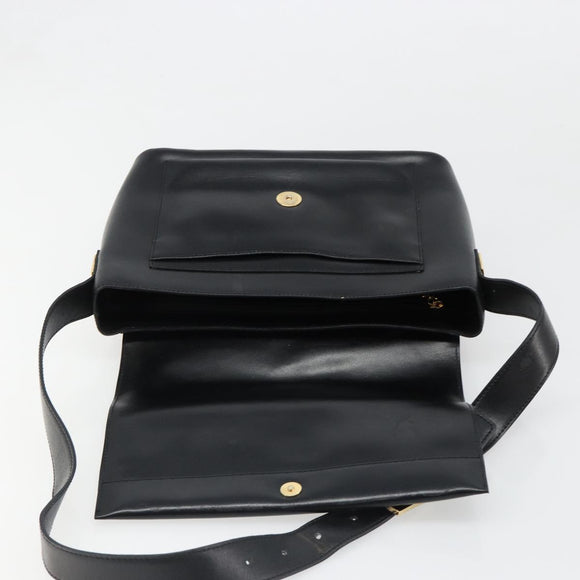 CELINE Shoulder Bag Leather Black Gold Auth 187081