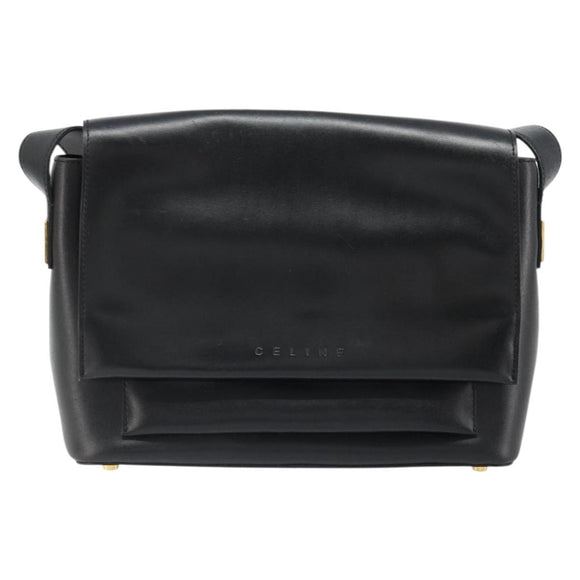 CELINE Shoulder Bag Leather Black Gold Auth 187081
