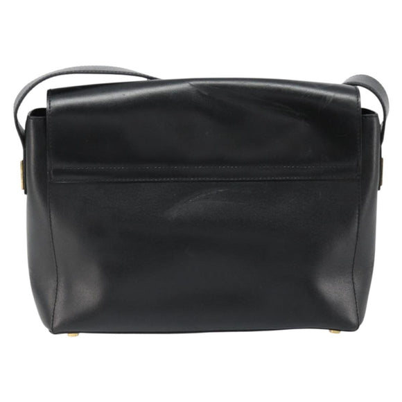 CELINE Shoulder Bag Leather Black Gold Auth 187081