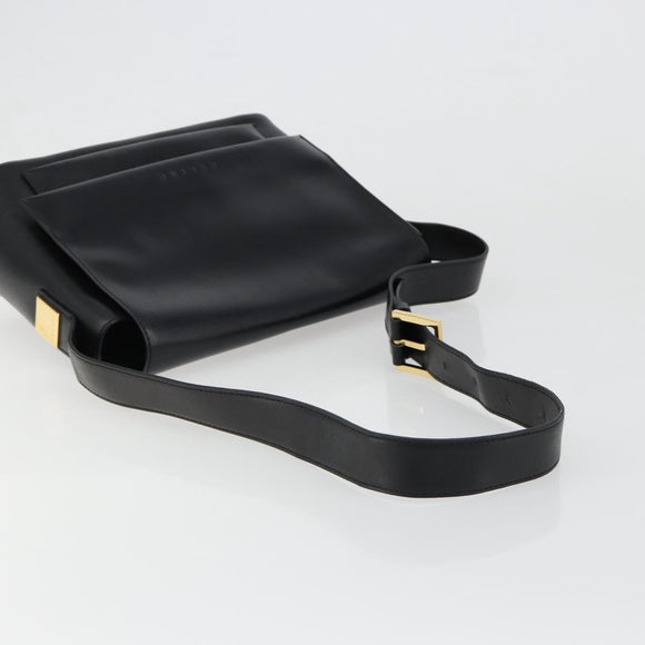 CELINE Shoulder Bag Leather Black Gold Auth 187081
