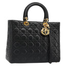 Christian Dior Lady Dior Canage Bag Lamb Skin 2way Black Gold Auth 187084SAM-1