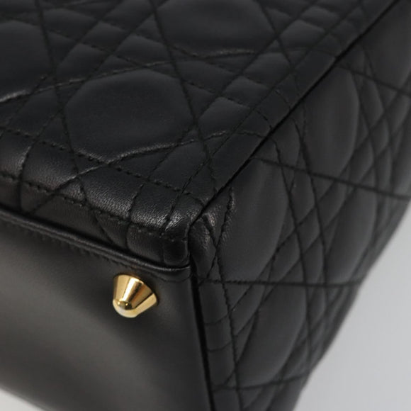 Christian Dior Lady Dior Canage Bag Lamb Skin 2way Black Gold Auth 187084SAM