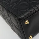 Christian Dior Lady Dior Canage Bag Lamb Skin 2way Black Gold Auth 187084SAM-17