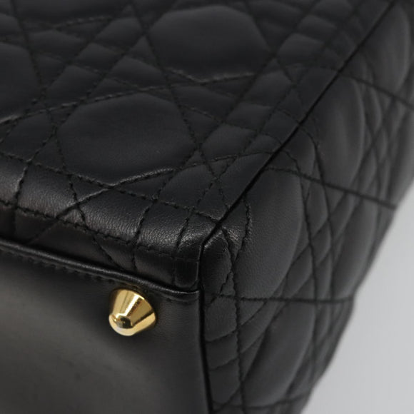 Christian Dior Lady Dior Canage Bag Lamb Skin 2way Black Gold Auth 187084SAM