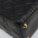 Christian Dior Lady Dior Canage Bag Lamb Skin 2way Black Gold Auth 187084SAM-19