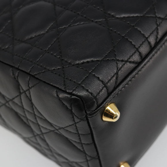 Christian Dior Lady Dior Canage Bag Lamb Skin 2way Black Gold Auth 187084SAM