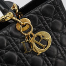 Christian Dior Lady Dior Canage Bag Lamb Skin 2way Black Gold Auth 187084SAM-20
