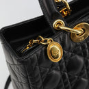 Christian Dior Lady Dior Canage Bag Lamb Skin 2way Black Gold Auth 187084SAM-21