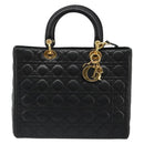 Christian Dior Lady Dior Canage Bag Lamb Skin 2way Black Gold Auth 187084SAM-13