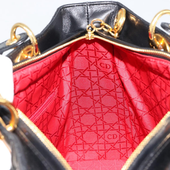 Christian Dior Lady Dior Canage Bag Lamb Skin 2way Black Gold Auth 187084SAM