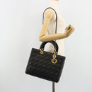 Christian Dior Lady Dior Canage Bag Lamb Skin 2way Black Gold Auth 187084SAM-27