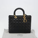Christian Dior Lady Dior Canage Bag Lamb Skin 2way Black Gold Auth 187084SAM-12