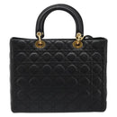 Christian Dior Lady Dior Canage Bag Lamb Skin 2way Black Gold Auth 187084SAM-2