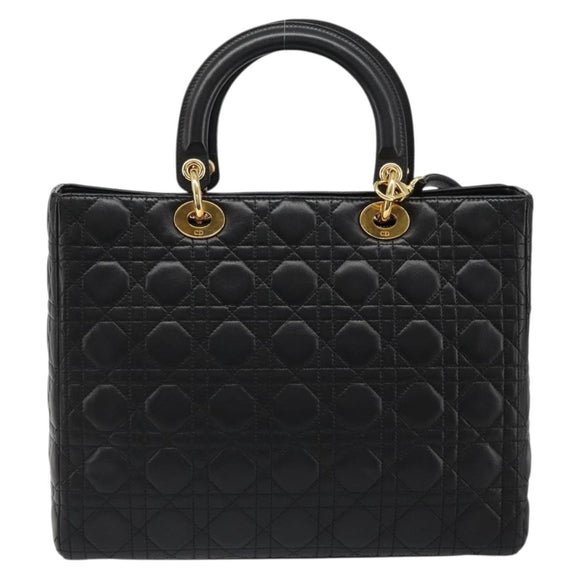 Christian Dior Lady Dior Canage Bag Lamb Skin 2way Black Gold Auth 187084SAM