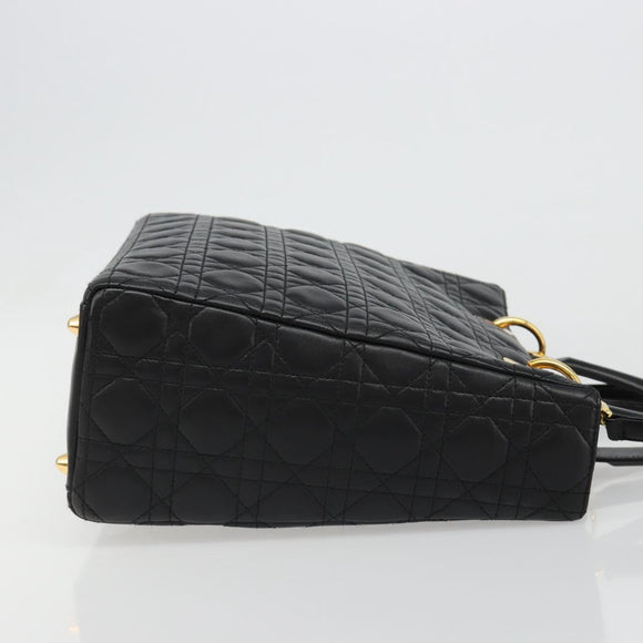 Christian Dior Lady Dior Canage Bag Lamb Skin 2way Black Gold Auth 187084SAM