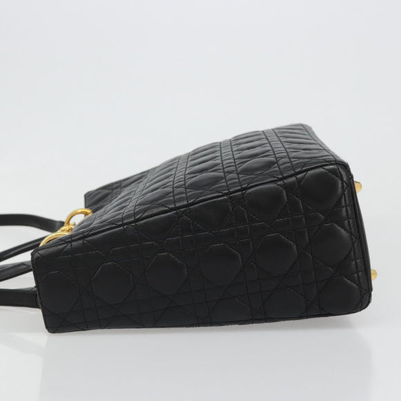 Christian Dior Lady Dior Canage Bag Lamb Skin 2way Black Gold Auth 187084SAM