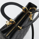 Christian Dior Lady Dior Canage Bag Lamb Skin 2way Black Gold Auth 187084SAM-6