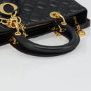 Christian Dior Lady Dior Canage Bag Lamb Skin 2way Black Gold Auth 187084SAM-7