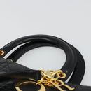 Christian Dior Lady Dior Canage Bag Lamb Skin 2way Black Gold Auth 187084SAM-14