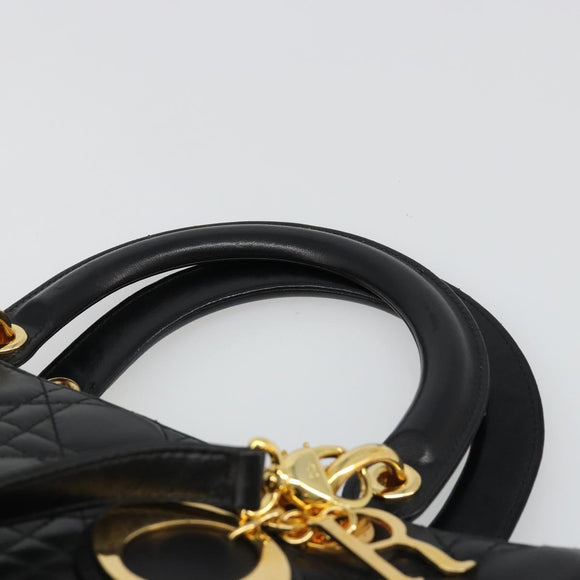 Christian Dior Lady Dior Canage Bag Lamb Skin 2way Black Gold Auth 187084SAM