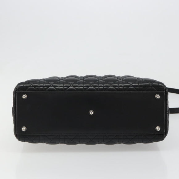 Christian Dior Lady Dior Canage Bag Lamb Skin 2way Black Silver Auth 187086SAM