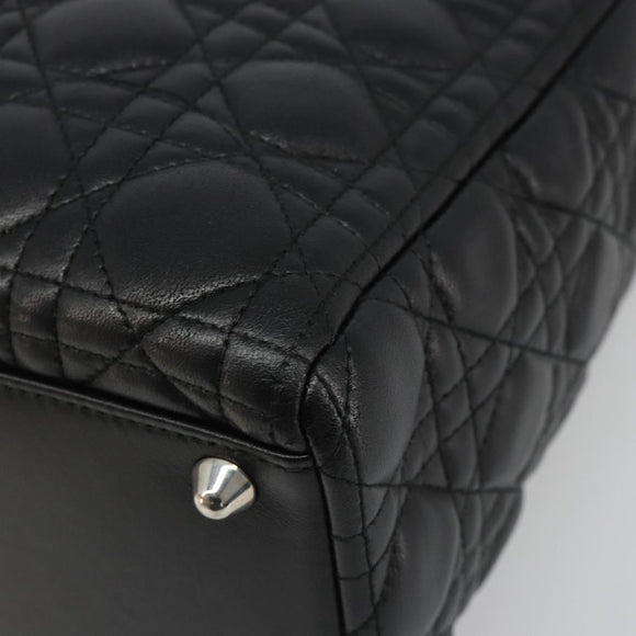 Christian Dior Lady Dior Canage Bag Lamb Skin 2way Black Silver Auth 187086SAM