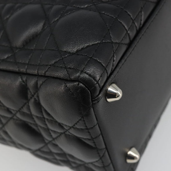 Christian Dior Lady Dior Canage Bag Lamb Skin 2way Black Silver Auth 187086SAM
