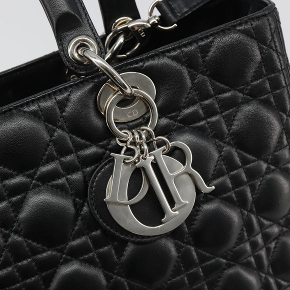 Christian Dior Lady Dior Canage Bag Lamb Skin 2way Black Silver Auth 187086SAM