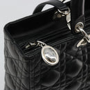 Christian Dior Lady Dior Canage Bag Lamb Skin 2way Black Silver Auth 187086SAM-21