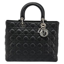 Christian Dior Lady Dior Canage Bag Lamb Skin 2way Black Silver Auth 187086SAM-13