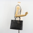 Christian Dior Lady Dior Canage Bag Lamb Skin 2way Black Silver Auth 187086SAM-27