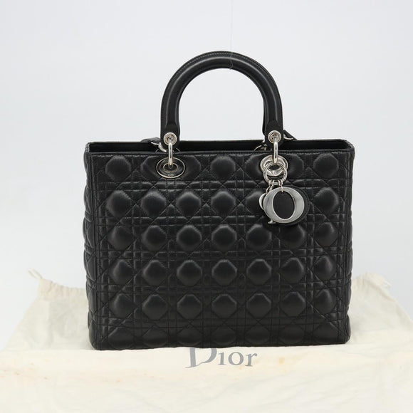 Christian Dior Lady Dior Canage Bag Lamb Skin 2way Black Silver Auth 187086SAM