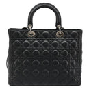 Christian Dior Lady Dior Canage Bag Lamb Skin 2way Black Silver Auth 187086SAM-2