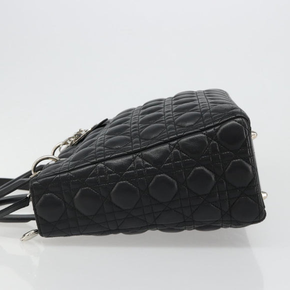 Christian Dior Lady Dior Canage Bag Lamb Skin 2way Black Silver Auth 187086SAM