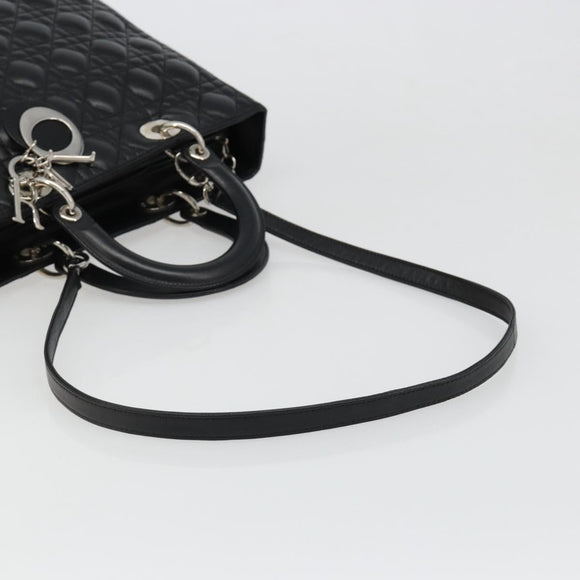 Christian Dior Lady Dior Canage Bag Lamb Skin 2way Black Silver Auth 187086SAM