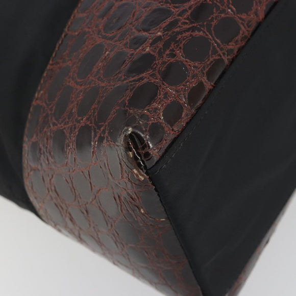PRADA Hand Bag Nylon Black Gold Auth 187087
