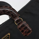 PRADA Hand Bag Nylon Black Gold Auth 187087-14