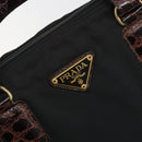 PRADA Hand Bag Nylon Black Gold Auth 187087-15