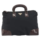 PRADA Hand Bag Nylon Black Gold Auth 187087-2