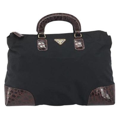 PRADA Hand Bag Nylon Black Gold Auth 187087 - 0