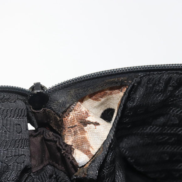 PRADA Hand Bag Nylon Black Gold Auth 187087