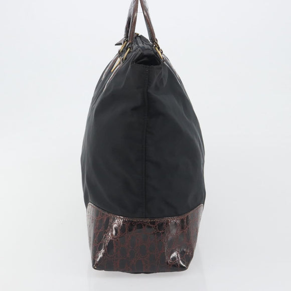 PRADA Hand Bag Nylon Black Gold Auth 187087