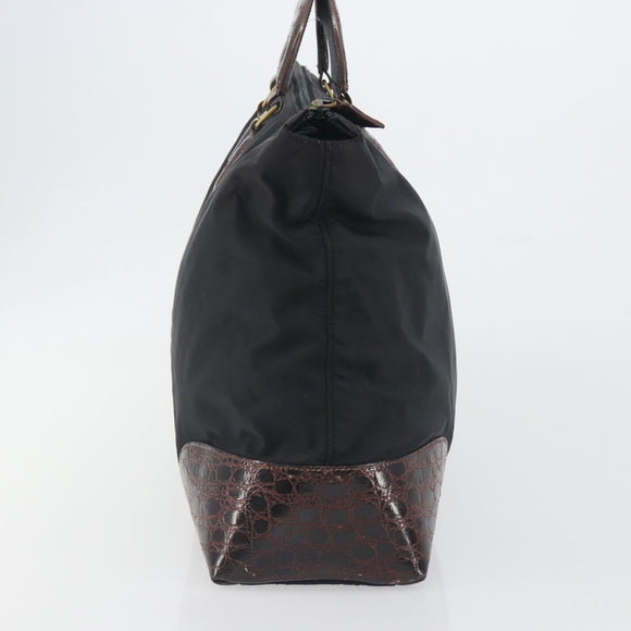 PRADA Hand Bag Nylon Black Gold Auth 187087