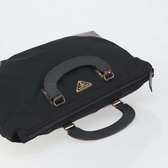 PRADA Hand Bag Nylon Black Gold Auth 187087
